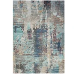 Soft Abstract Distressed Blue Living Room Rug - Wild Blue