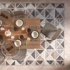 Beige Grey Multi Tile Area Rug -Kukoon Rugs Store oscar argyle dining room overhead copy
