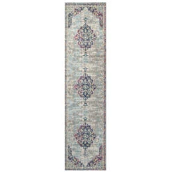 Faded Distressed Colourful Oriental Pattern Runner Rug