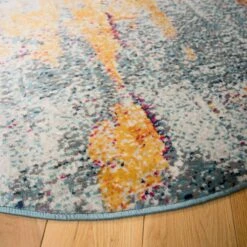 Round Circle Gold Blue Distressed Living Room Rug -Kukoon Rugs Store oscar mia multi 1 5B2 5D