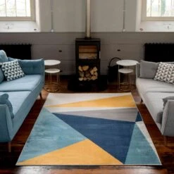 Blue Yellow Pastel Abstract Large Living Room Rugs -Kukoon Rugs Store oscar vertigo blue 1