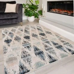Blue Mottled Trellis Living Room Rug - Polly 10 Blue Mottled Trellis Living Room Rug - Polly -Kukoon Rugs Store polly blue 3802