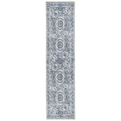 Flatwoven Washable Distressed Blue Damask Rug - Bala -Kukoon Rugs Store renuu BalaBlue 03274