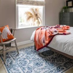 Flatwoven Washable Distressed Blue Damask Runner - Bala -Kukoon Rugs Store renuu Bala 20Blue 03274 5B2 5D