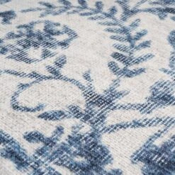 Flatwoven Washable Distressed Blue Damask Runner - Bala -Kukoon Rugs Store renuu Bala 20Blue 03274 5B4 5D