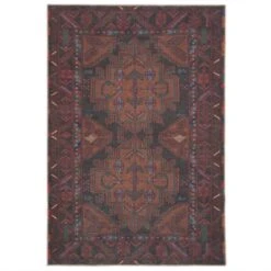 Flatwoven Washable Brown Distressed Boho Rug- Caris