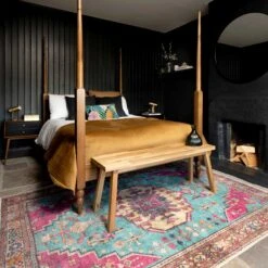 Flatwoven Washable Vibrant Teal Pink Distressed Boho Rug - Clarissa -Kukoon Rugs Store renuu Clarissa 20Multi 03292 5B2 5D