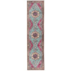 Flatwoven Washable Vibrant Teal Pink Boho Runner - Clarissa