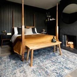 Flatwoven Washable Distressed Blue Area Rug - Dash -Kukoon Rugs Store renuu Dash 20Blue 03329 5B1 5D