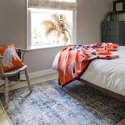 Flatwoven Washable Distressed Blue Area Rug - Dash -Kukoon Rugs Store renuu Dash 20Blue 03329 5B2 5D