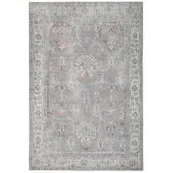 Flatwoven Washable Distressed Grey Bordered Rug - Grand