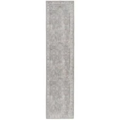 Flatwoven Washable Distressed Grey Bordered Rug - Grand -Kukoon Rugs Store renuu GrandGrey 03338 1