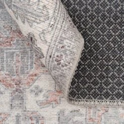 Flatwoven Washable Distressed Grey Bordered Rug - Grand -Kukoon Rugs Store renuu Grand 20Grey 03336 5B3 5D