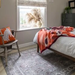 Flatwoven Washable Distressed Grey Bordered Runner - Grand -Kukoon Rugs Store renuu Grand 20Grey 03338 5B4 5D