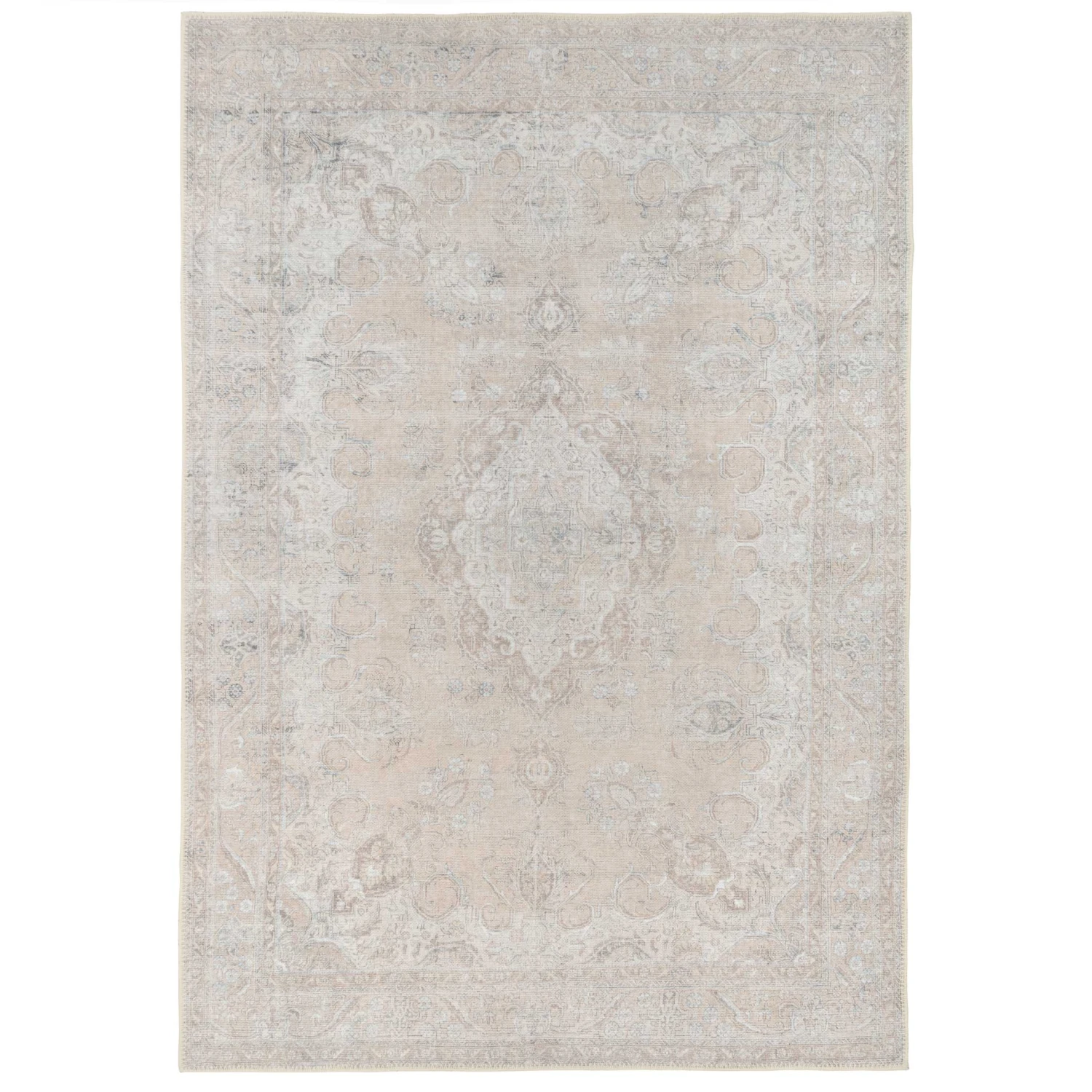 Flatwoven Washable Traditional Distressed Beige Rug - Zoe 3 Flatwoven Washable Traditional Distressed Beige Rug - Zoe