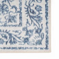 Flatwoven Washable Distressed Blue Damask Runner - Bala -Kukoon Rugs Store renuu bala blue studio 05820 d47fd729 e7d0 4c96 a79d 1565e3efd0d6