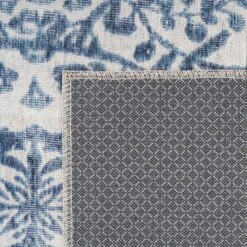 Flatwoven Washable Distressed Blue Damask Rug - Bala -Kukoon Rugs Store renuu bala blue studio 05828