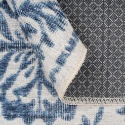 Flatwoven Washable Distressed Blue Damask Runner - Bala -Kukoon Rugs Store renuu bala blue studio 05830 1c9528ad 5c54 4f74 afe6 8cc93e2e1314
