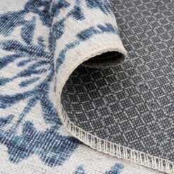 Flatwoven Washable Distressed Blue Damask Runner - Bala -Kukoon Rugs Store renuu bala blue studio 05834 1c3b3553 ec83 4d73 ba2a b203cea93322