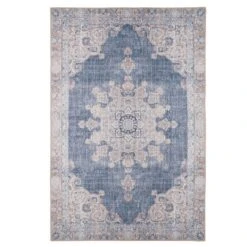 Flatwoven Washable Denim Blue Area Rug - Ballina
