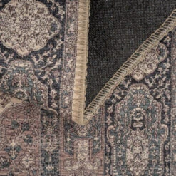 Flatwoven Washable Teal Medallion Area Rug - Caragh -Kukoon Rugs Store renuu caragh 04441 detail