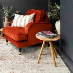 Flatwoven Washable Distressed Multicolour Area Rug - Cecilia -Kukoon Rugs Store renuu cecilia beige chair crop 04498 copy