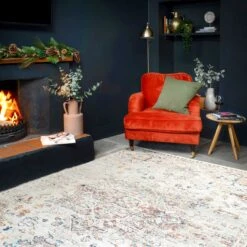 Flatwoven Washable Distressed Multicolour Area Rug - Cecilia -Kukoon Rugs Store renuu cecilia beige living room 04546 copy 2