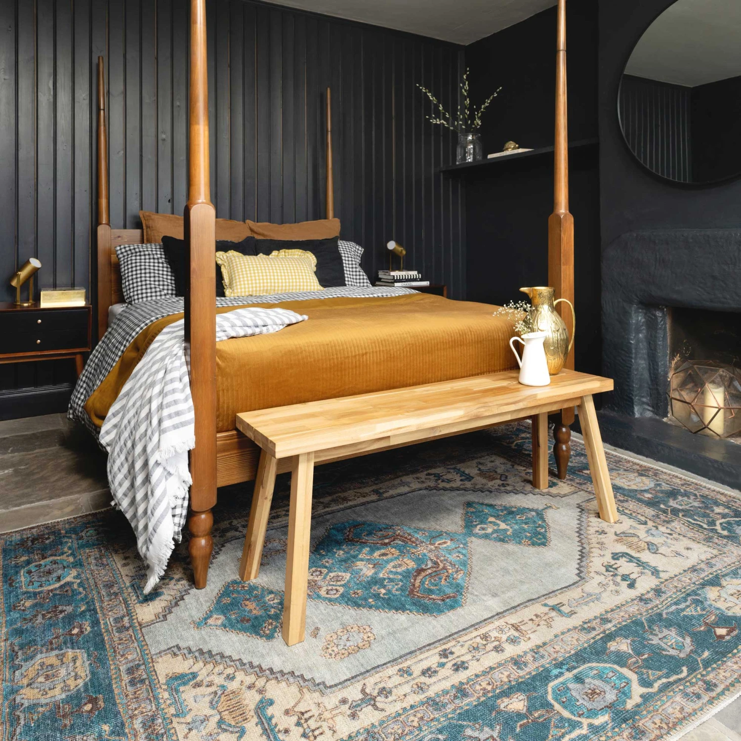 Flatwoven Washable Distressed Teal Bordered Rug - Cyrus 11 Flatwoven Washable Distressed Teal Bordered Rug - Cyrus - Image 9