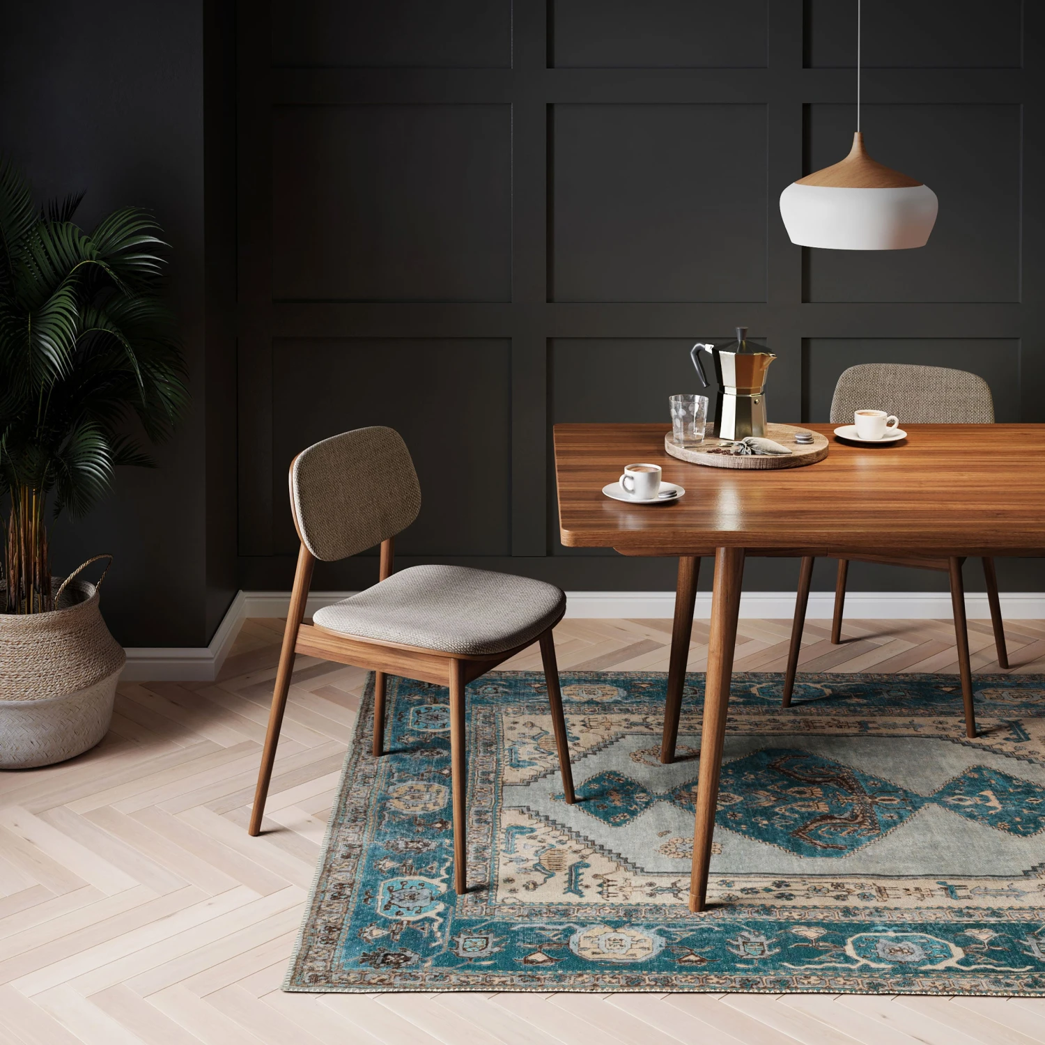 Flatwoven Washable Distressed Teal Bordered Rug - Cyrus 13 Flatwoven Washable Distressed Teal Bordered Rug - Cyrus - Image 11