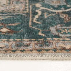 Flatwoven Washable Distressed Teal Bordered Rug - Cyrus 16 Flatwoven Washable Distressed Teal Bordered Rug - Cyrus -Kukoon Rugs Store renuu cyrus blue 08000