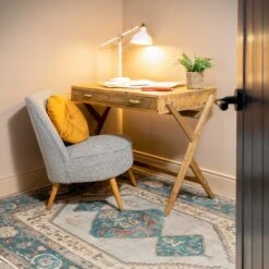 Flatwoven Washable Distressed Teal Bordered Rug - Cyrus 22 Flatwoven Washable Distressed Teal Bordered Rug - Cyrus -Kukoon Rugs Store renuu cyrus blue office 04450 copy