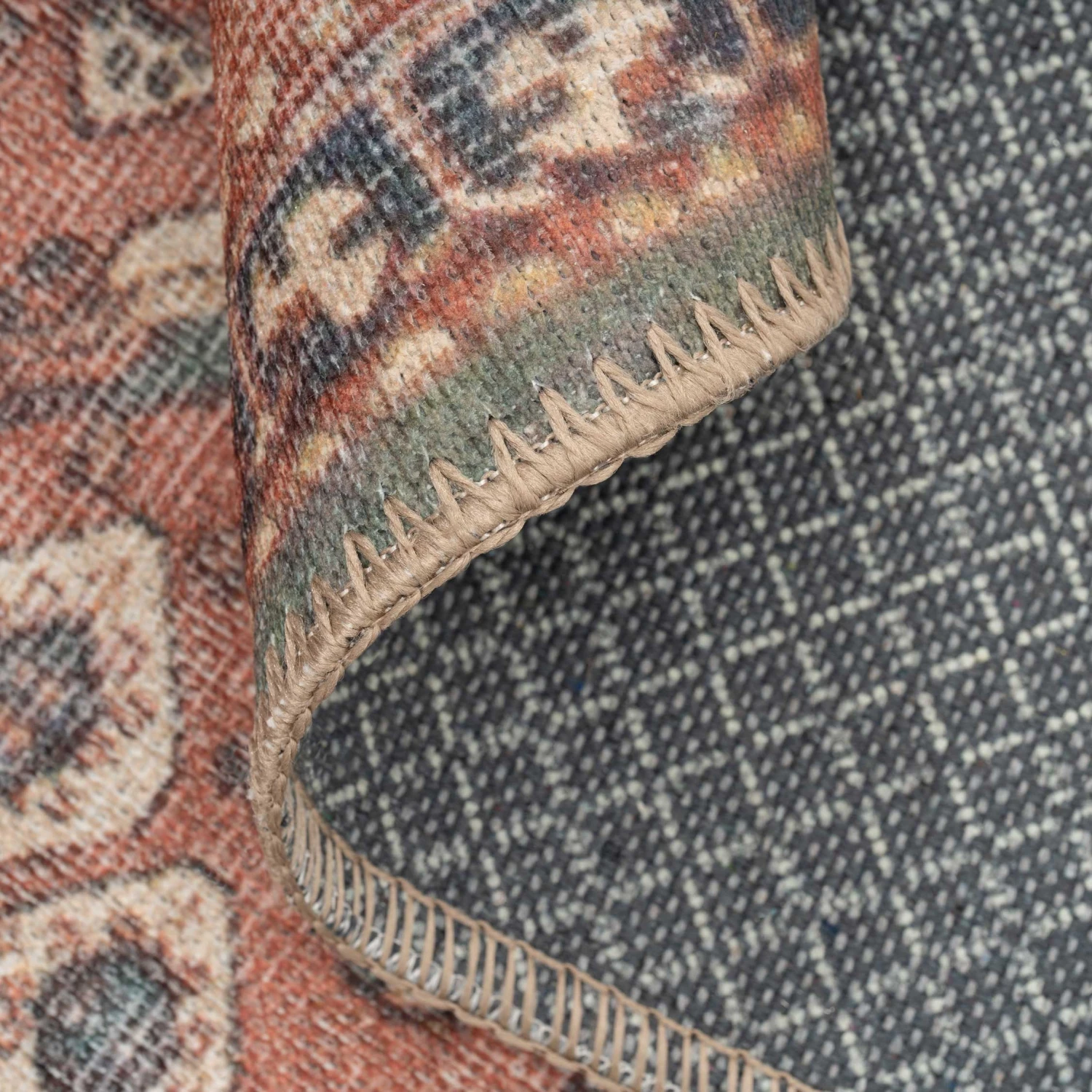 Flatwoven Washable Distressed Terracotta Circle Rug 5 Flatwoven Washable Distressed Terracotta Circle Rug - Image 3