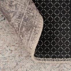 Flatwoven Washable Distressed Renaissance Grey Beige Runner - Fleur -Kukoon Rugs Store renuu fleur beige 08043 4cb7681e 7625 4504 b141 fbc199475a22