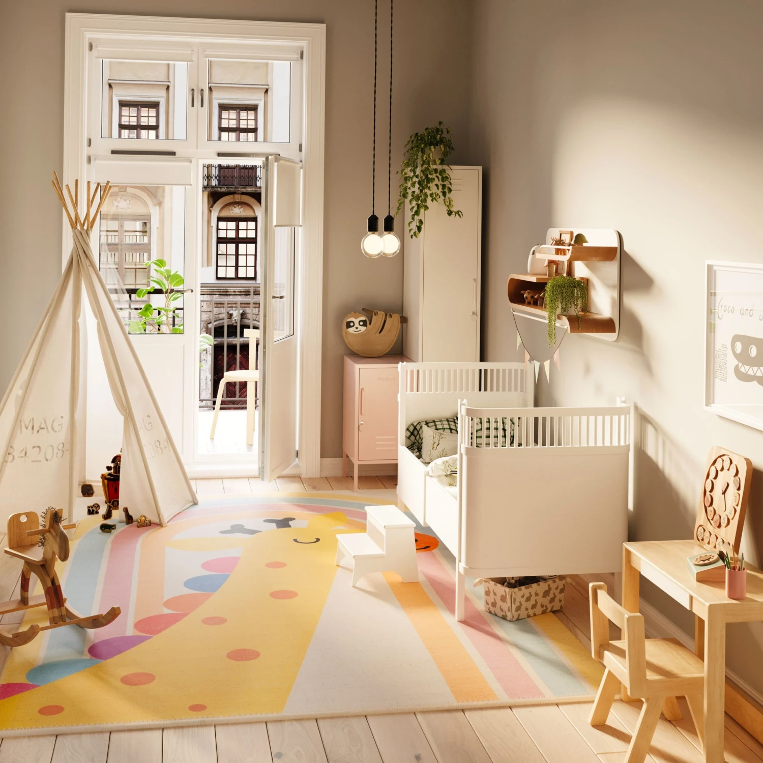 Flatwoven Washable Colourful Giraffe Kids Rug - Geraldine 4 Flatwoven Washable Colourful Giraffe Kids Rug - Geraldine - Image 2