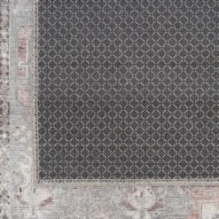 Flatwoven Washable Distressed Grey Bordered Rug - Grand -Kukoon Rugs Store renuu grand grey 06074