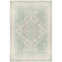 Flatwoven Washable Distressed Green Medallion Rug - Lottie