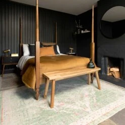 Flatwoven Washable Distressed Green Medallion Rug - Lottie -Kukoon Rugs Store renuu lottie 20green 03265 5B1 5D