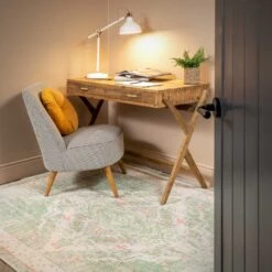 Flatwoven Washable Distressed Green Medallion Rug - Lottie -Kukoon Rugs Store renuu lottie 20green 03265 5B2 5D