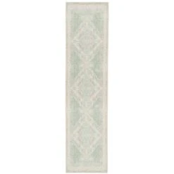 Flatwoven Washable Green Medallion Runner - Lottie