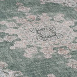 Flatwoven Washable Green Medallion Area Rug - Orion -Kukoon Rugs Store renuu orion 08492