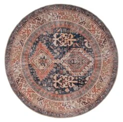 Flatwoven Washable Terracotta Distressed Boho Rug - Perla -Kukoon Rugs Store renuu perla multi circle 09898 overhead sq