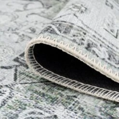 Flatwoven Washable Light Green Bordered Area Rug - Rumi -Kukoon Rugs Store renuu rumi 01442