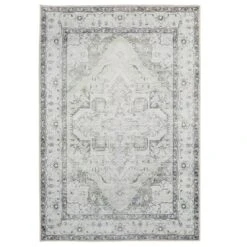 Flatwoven Washable Light Green Bordered Area Rug - Rumi