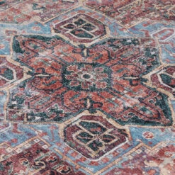 Flatwoven Washable Red Medallion Area Rug - Slaney -Kukoon Rugs Store renuu slaney 08533