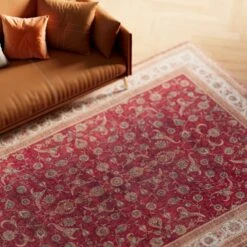 Flatwoven Washable Red Elegant Area Rug - Talia -Kukoon Rugs Store renuu talia f1 closer final for web