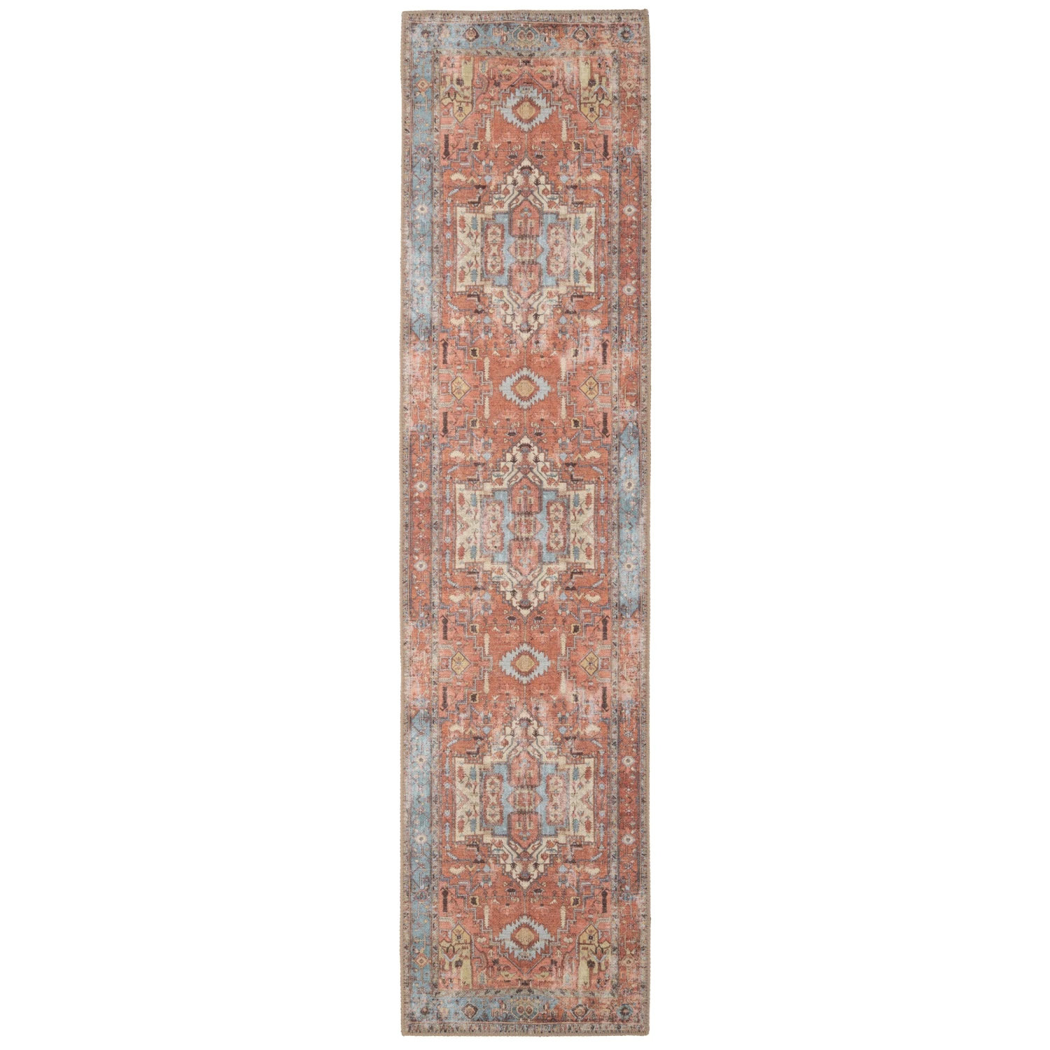 Flatwoven Washable Distressed Terracotta Aztec Runner - Yana 3 Flatwoven Washable Distressed Terracotta Aztec Runner - Yana