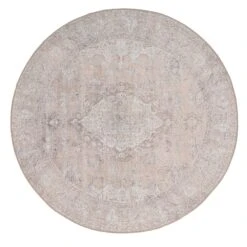 Flatwoven Washable Traditional Beige Circle Rug