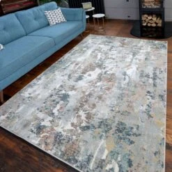 Soft Modern Blue Grey Painted Canvas Effect Rugs - Artist 27 Soft Modern Blue Grey Painted Canvas Effect Rugs - Artist -Kukoon Rugs Store riveria artist blue 7