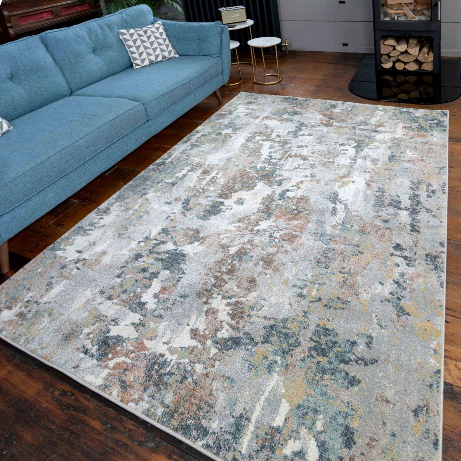 Soft Modern Blue Grey Painted Canvas Effect Rugs - Artist 13 Soft Modern Blue Grey Painted Canvas Effect Rugs - Artist - Image 11