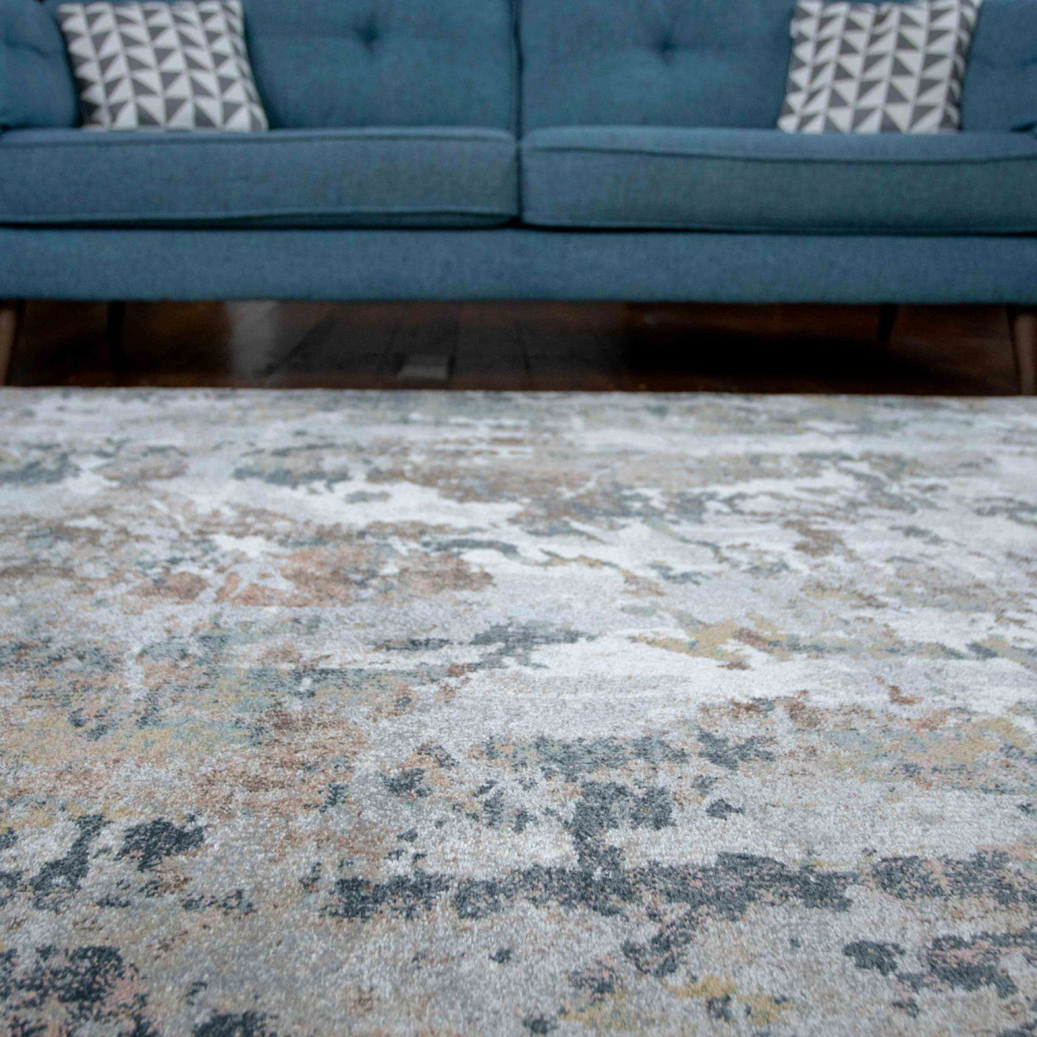 Soft Modern Blue Grey Painted Canvas Effect Rugs - Artist 14 Soft Modern Blue Grey Painted Canvas Effect Rugs - Artist - Image 12